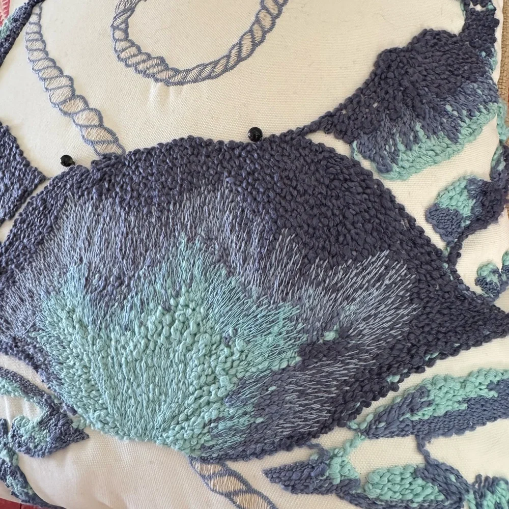 Pier 1 Imports Embroidered Coastal Crab and Starfish Throw Pillow - Blue & Aqua